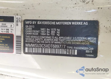 2013 Mini Hardtop Cooper z USA, uszkodzony, nr VIN WMWSU3C5XDT689777